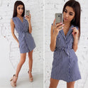 Round Neck Tie Striped Dress Women's Clothing