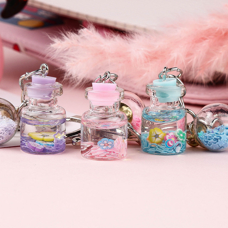 Girl Student Cute Flower Quicksand Bottle Key Pendant