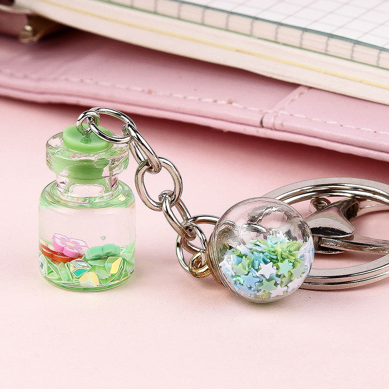 Girl Student Cute Flower Quicksand Bottle Key Pendant