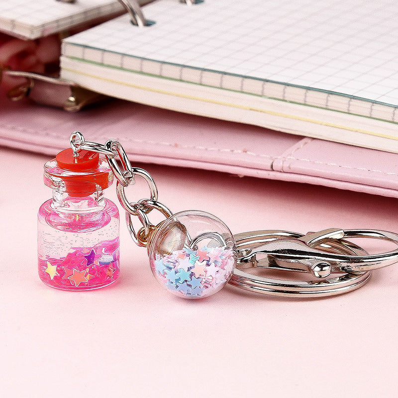 Girl Student Cute Flower Quicksand Bottle Key Pendant