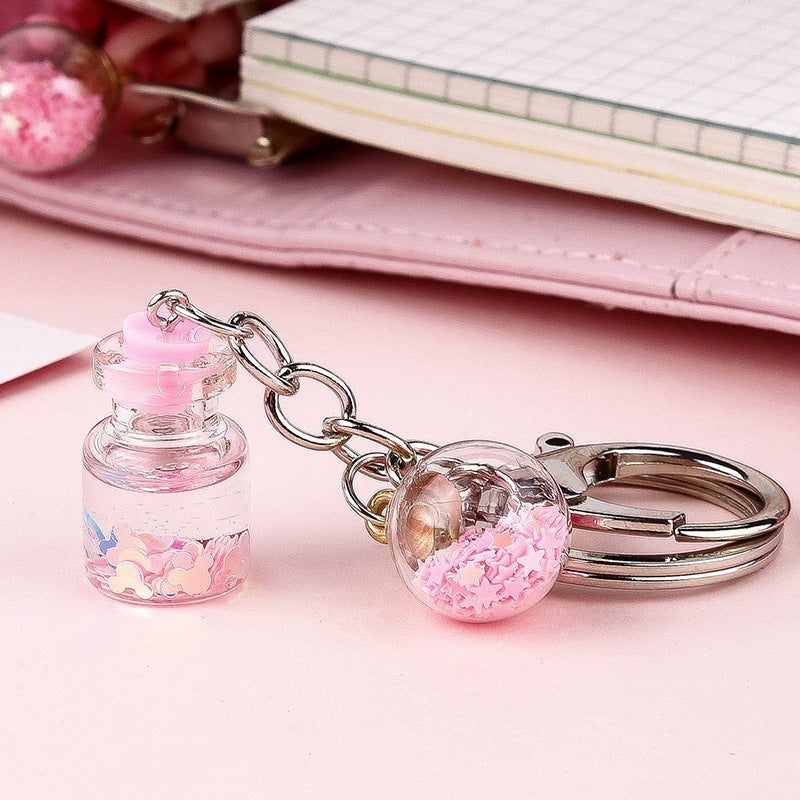 Girl Student Cute Flower Quicksand Bottle Key Pendant