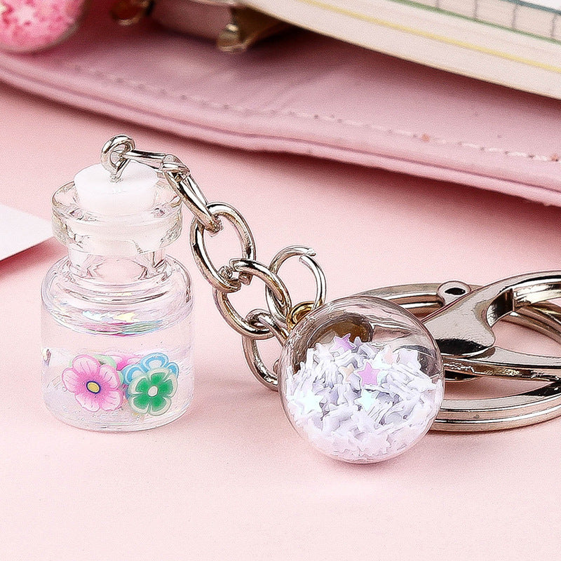 Girl Student Cute Flower Quicksand Bottle Key Pendant