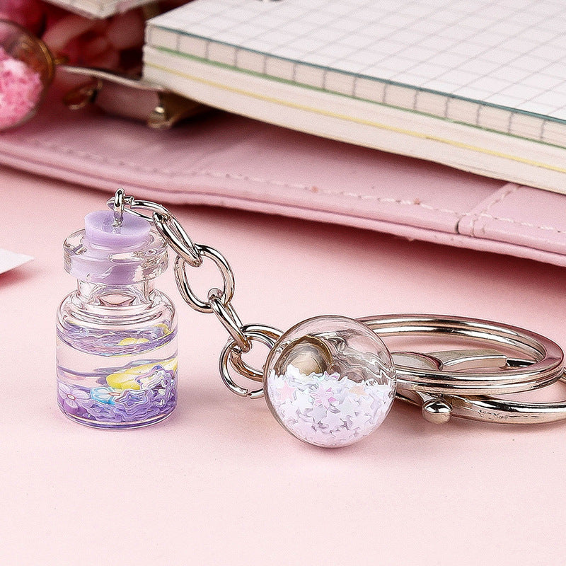 Girl Student Cute Flower Quicksand Bottle Key Pendant