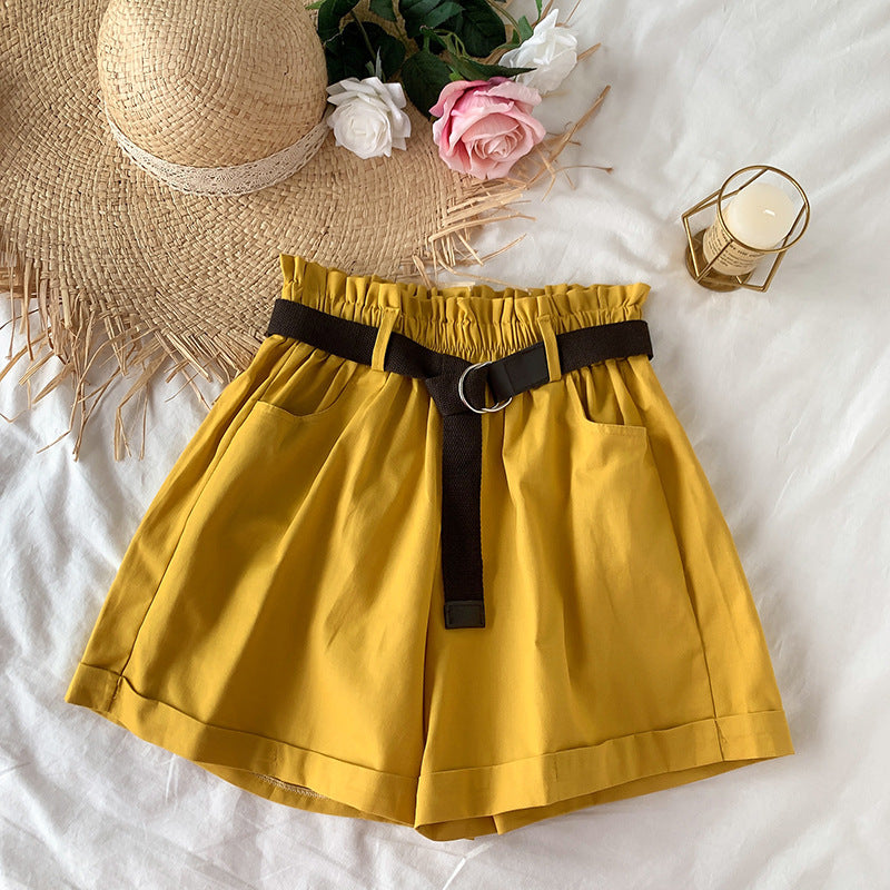 College Style High Waist Was Thin And Versatile Wide-Leg Shorts