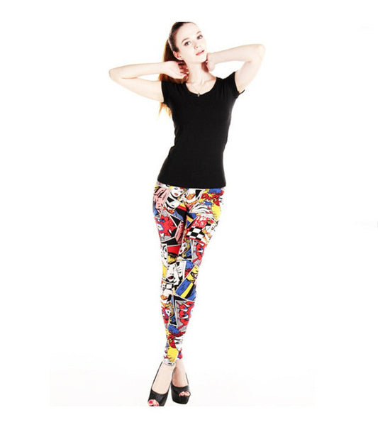 Human Head Print Graffiti Leggings Stretch Milk Silk