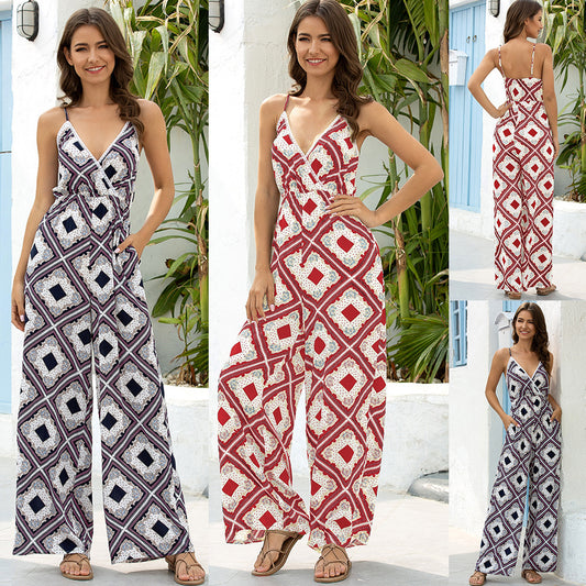 Fashion Women's Summer Jumpsuit Halter Women's Beachwear Wide-leg One-piece