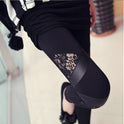 Lace And Leather Hollow Thin Leggings