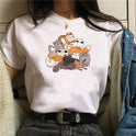 Cartoon Cat Print Ladies Short Sleeve