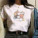 Cartoon Cat Print Ladies Short Sleeve