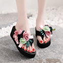 Fashion High-heeled Platform Flip Flops Flower Wedge Beach Shoes