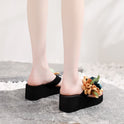 Fashion High-heeled Platform Flip Flops Flower Wedge Beach Shoes