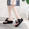 Fashion High-heeled Platform Flip Flops Flower Wedge Beach Shoes