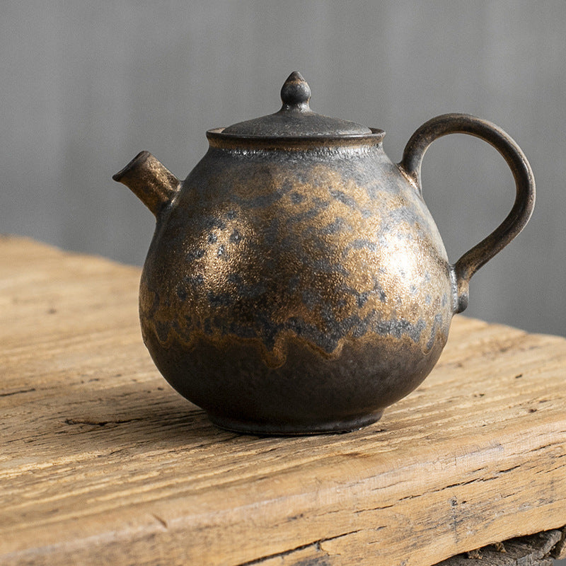 Japanese Style Stoneware Water Drop Teapot Single Pot Handmade Retro Gilt Rust Glaze Teapot