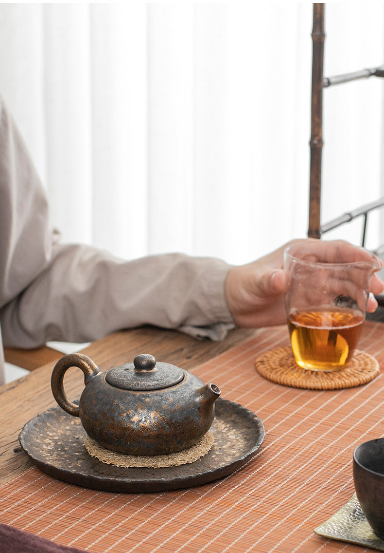 Japanese Style Stoneware Water Drop Teapot Single Pot Handmade Retro Gilt Rust Glaze Teapot