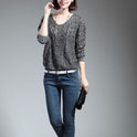 New V-Neck Long-Sleeved Sweater Women Loose Twist Hollow Bat Sleeve Jacket