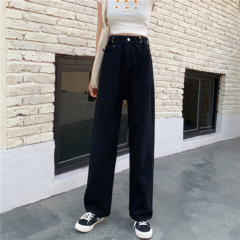 Women's High Waist Jeans Straight Drape Wide-leg Pants