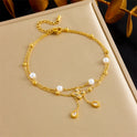 Fashion Double Layer Twin Diamond Diamond Flower Pearl Anklet