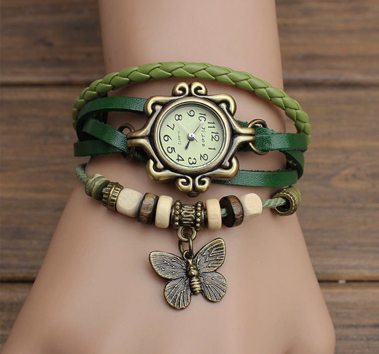 Cowhide winding bracelet watch