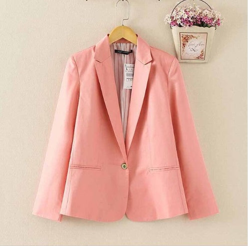 European and American women's candy color one button small suit lining Slim long-sleeved blazer