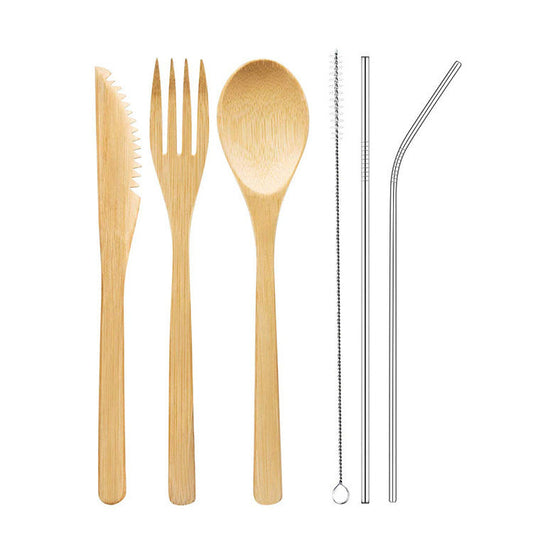 Portable Travel Bamboo Cutlery Cutlery Stainless Steel Straw Chopsticks Cutlery Set