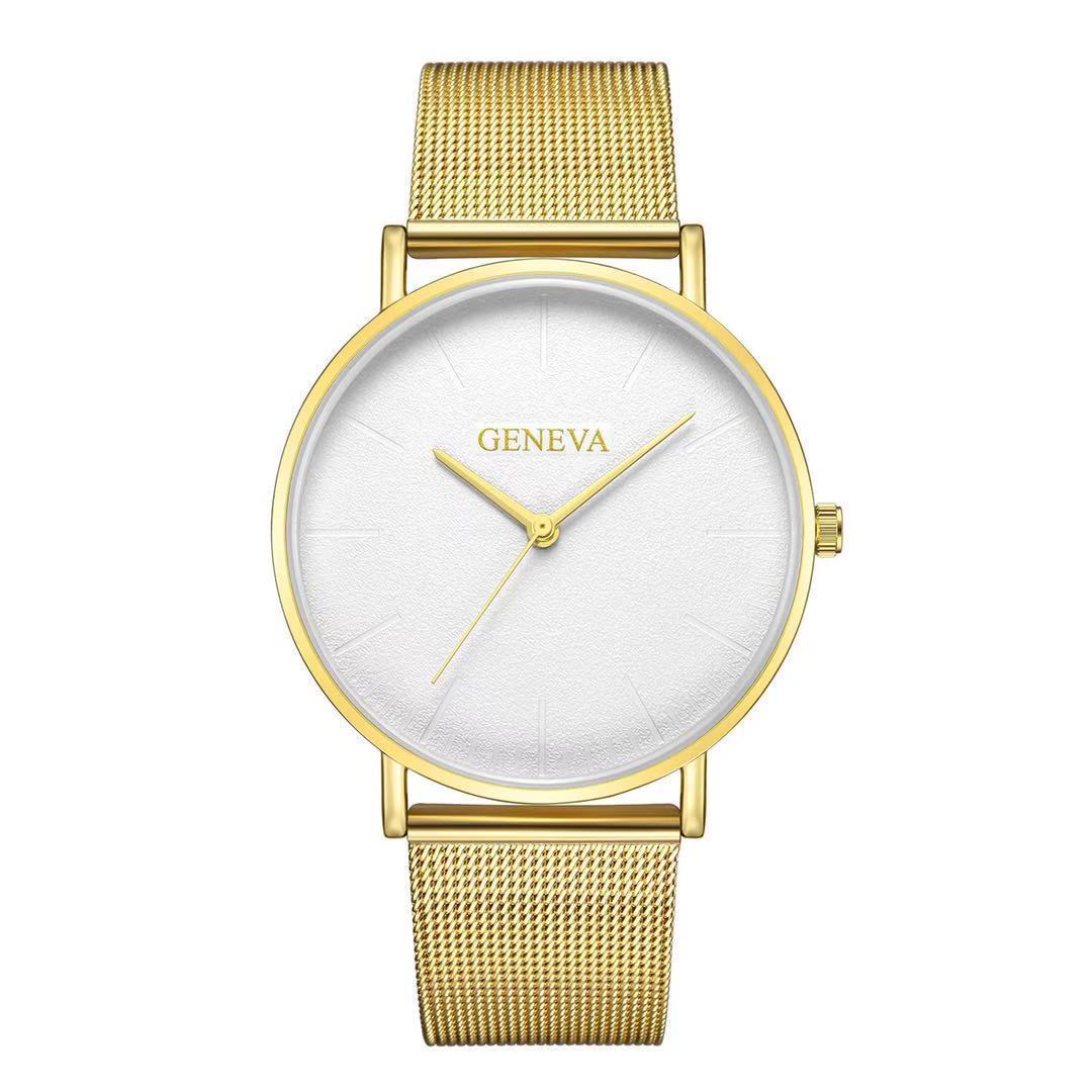 Geneva men's fashion steel mesh strap watch