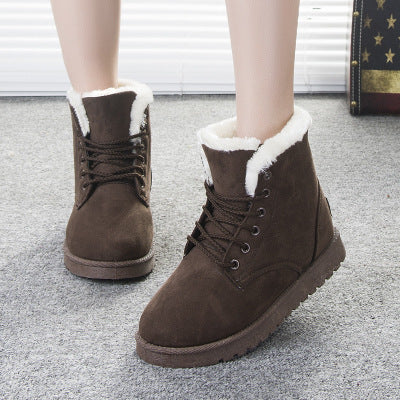 Winter Snow Boots Lace Up Platform Shoes Women Plush Suede Ankle Boots