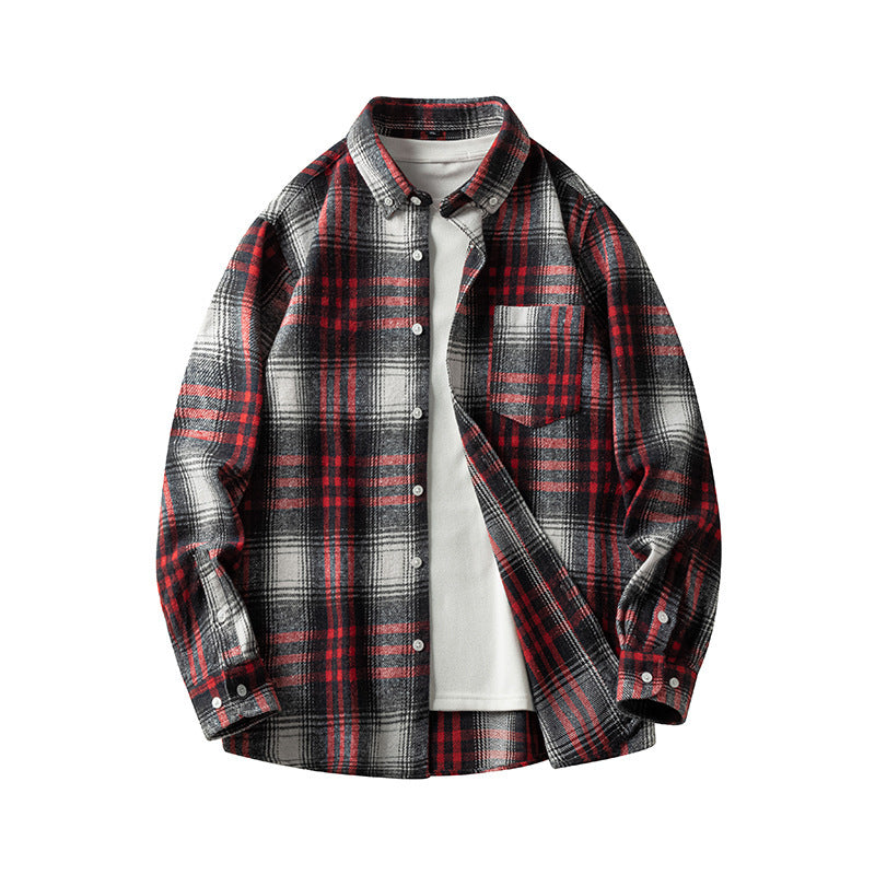 Cross-border Foreign Trade Men's Autumn And Winter New Plaid Plus Size Long-sleeved Shirt Casual Coat Thickened Flannel Shirt Men