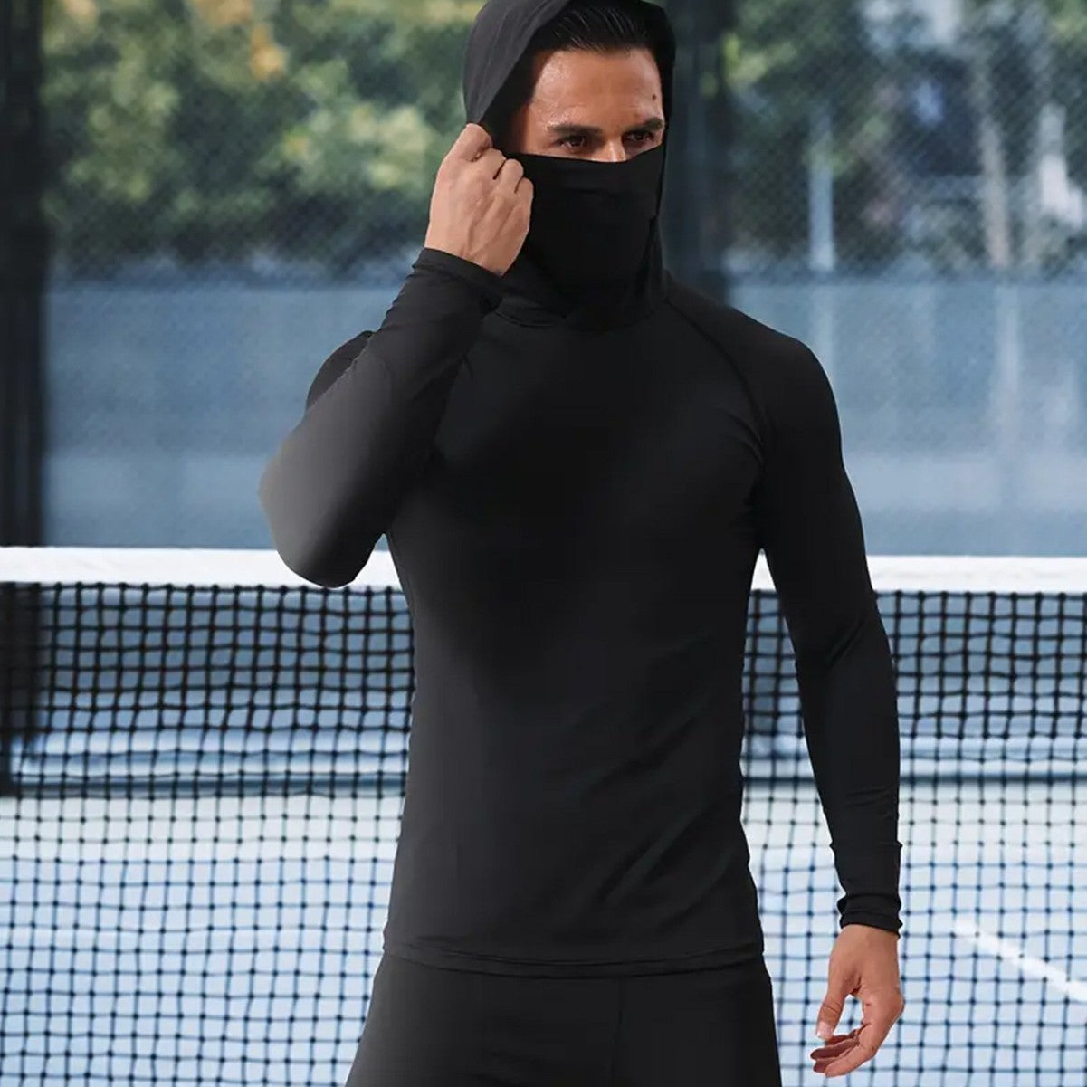 Men's Sports Tight Shaping Mask Scarf Hat One-piece Long Sleeves