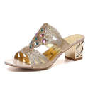 Chunky Rhinestone Fish Mouth High Heel Slippers