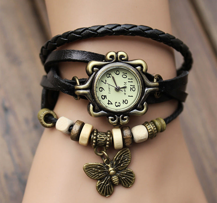 Cowhide winding bracelet watch