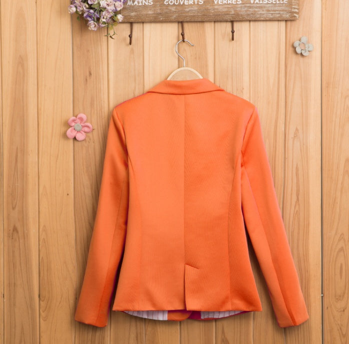 European and American women's candy color one button small suit lining Slim long-sleeved blazer