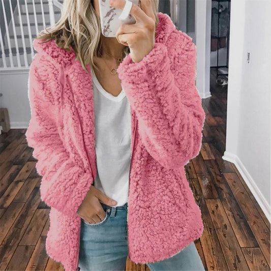 Women's Casual Hooded Woolen Jacket