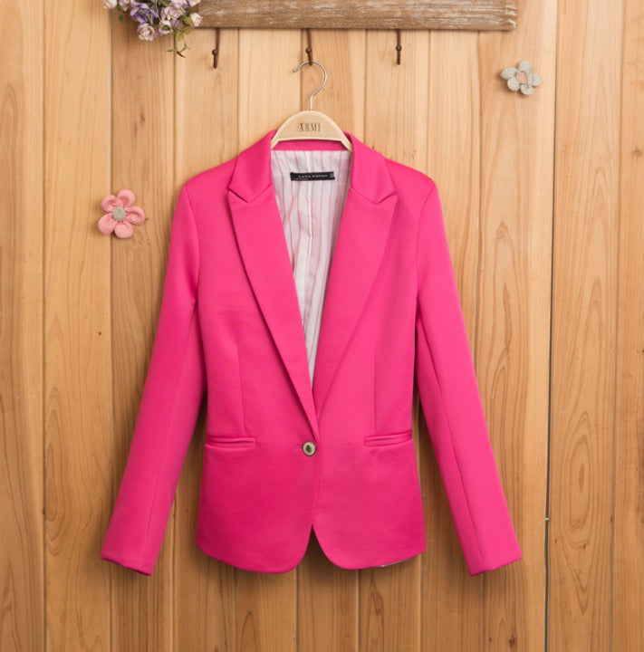 European and American women's candy color one button small suit lining Slim long-sleeved blazer