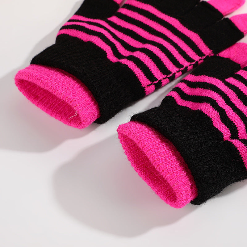 Striped Gloves Double Layer Keep Warm And Cold Protection In Winter