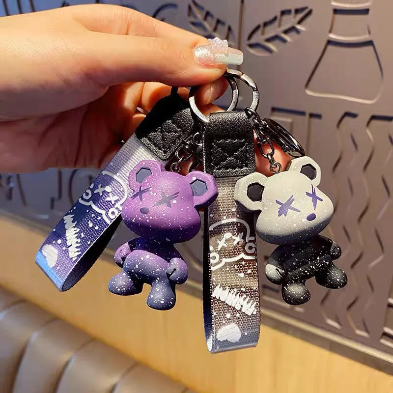 Cartoon Starry Chameleon Bear Car Silica Gel Key Chain