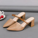 Pointed Toe Two-way Wear With Cool Half Slippers Chunky Heel Sandals