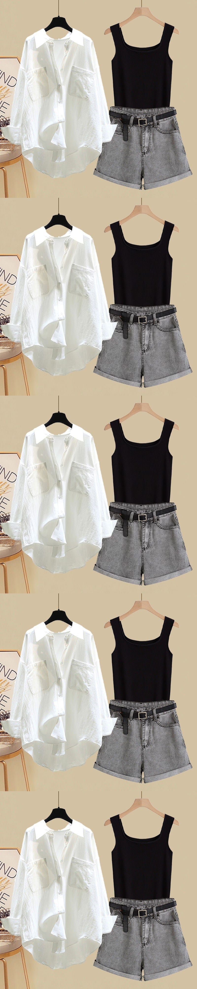 Fried Street Shirt Vest With Temperament Shorts Three-piece Set