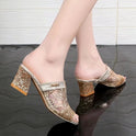 Mules Heeled Sandals Mules Sparkly Sequin Chunky Heel Peep-toe Lace Shoes Daily Party