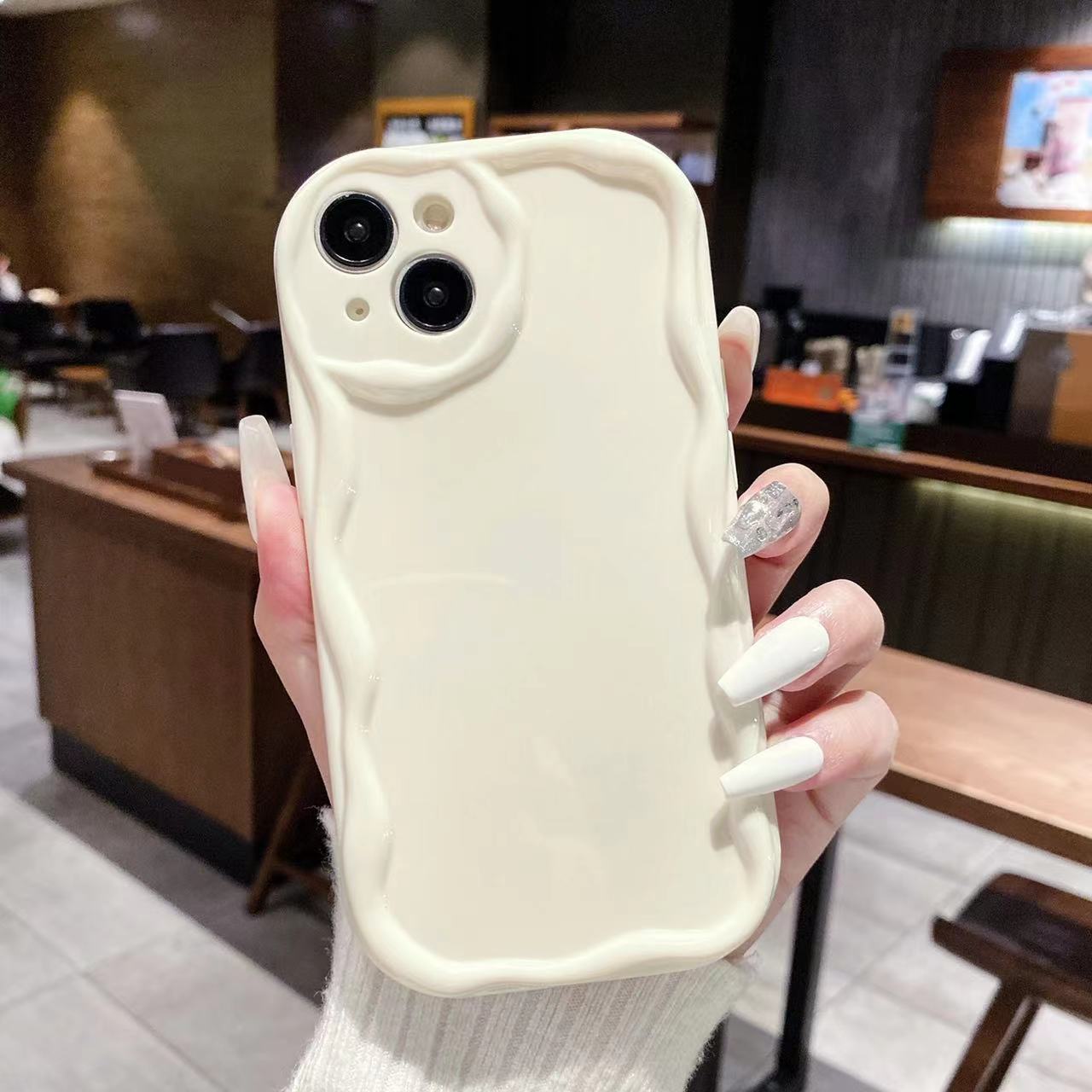 Pure Color Protective Cover Cream Grain Phone Case