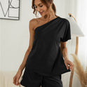 Off-the-shoulder Short Sleeve Sloping-shoulder Off The-shoulder Casual Two-piece Suit