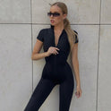 European And American Style Tight Striped Jumpsuit Fashion Short Sleeve And Long Pattern Can Be Worn Outside