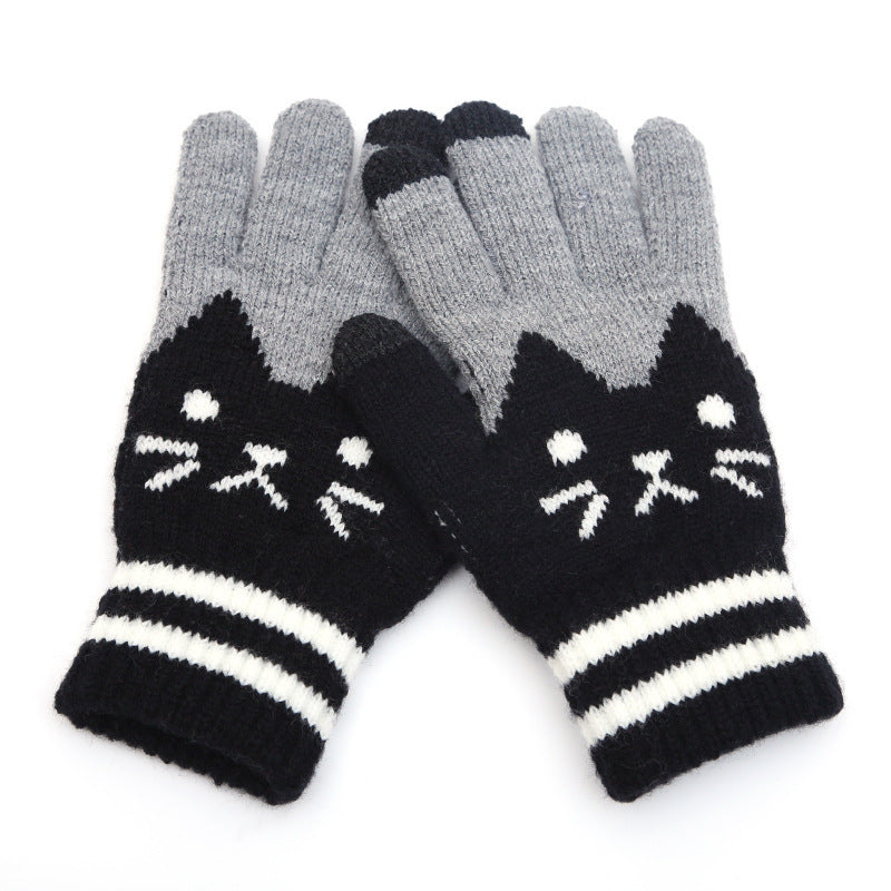 Women's five-finger knitted warm gloves