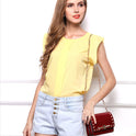 USA SIZE Large size chiffon t-shirt Solid color short-sleeved shirt Feifei sleeve chiffon shirt