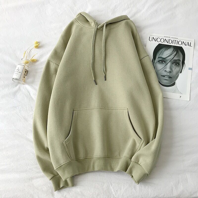 Pure color hooded plus fleece sweater Loose casual sweater