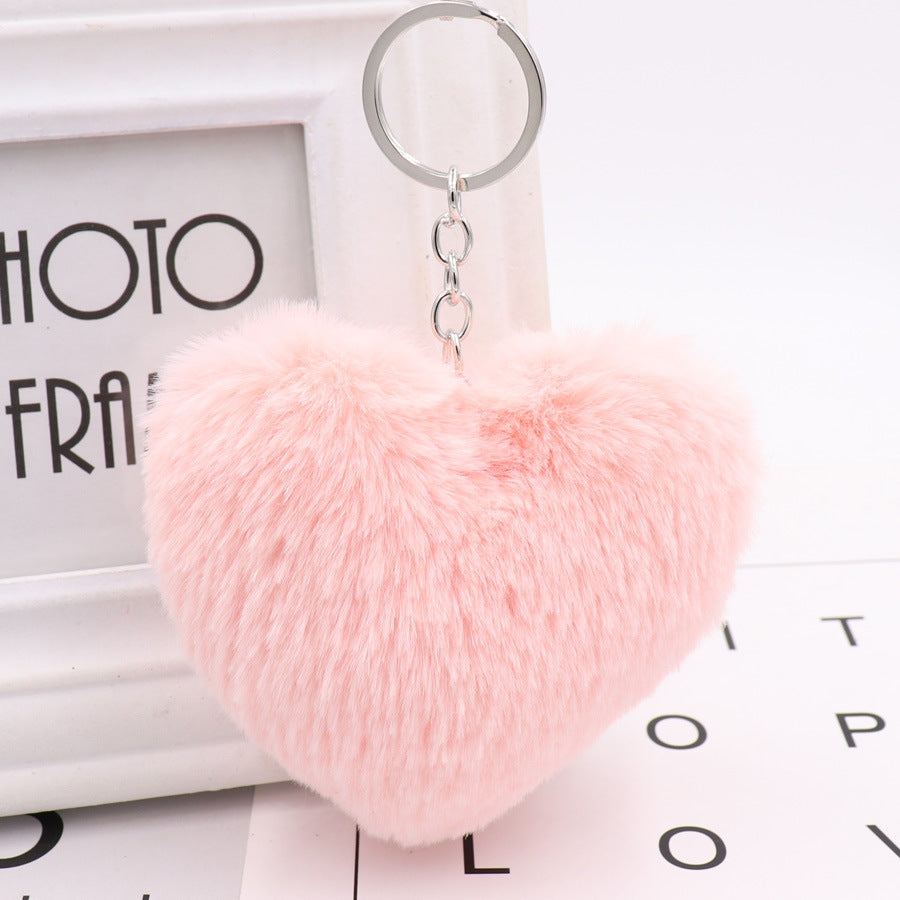 Heart-shaped Fur Ball Keychain Rex Rabbit Plush Car Pendant