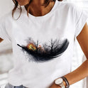 Feather Fashion Print Round Neck Sports Short Sleeve