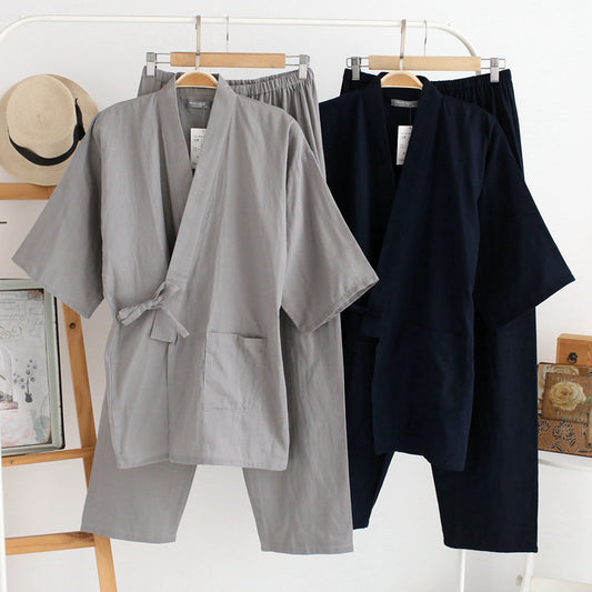 Men's kimono pajamas cotton double gauze loose pajamas