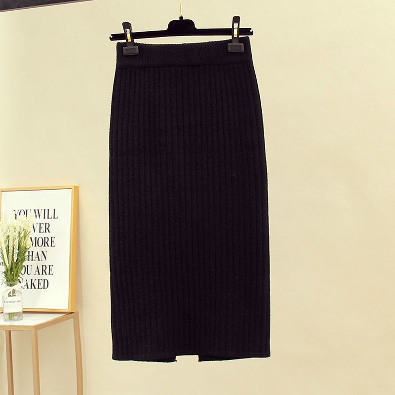 Korean women's high-waist split knit skirt