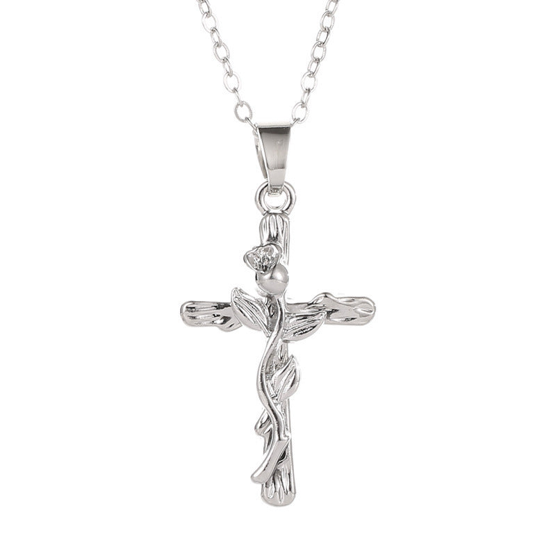 Classic Vintage Leaf Jesus Cross Necklace