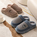 Plus Size Colorblock Plush Slippers For Women Men Winter Warm Home Slipper Indoor Thick-soled Fleece Shoes Couple